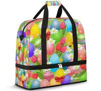 Borsone da viaggio con uova di Pasqua primaverili per donne e uomini uova colorate borse per la notte per il fine settimana pieghevole bagnato separato borsa tote da 47 litri per sport palestra yoga,