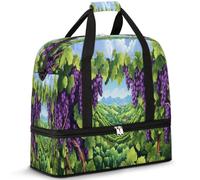 Borsone da viaggio con uva dei cartoni animati per donne e uomini borse da notte per il fine settimana pieghevole bagnato separato 47 L Tote Bag per sport palestra yoga, Colore, 47 L, Organizer per