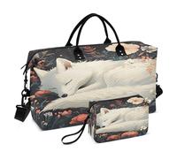 Borsone da viaggio con volpe bianca che dorme con fiore, borsa da palestra per yoga, borsa da viaggio per uomo e donna, Volpe bianca che dorme con fiore, Taglia unica, Borsone da viaggio