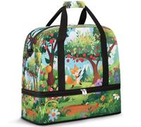 Borsone da viaggio con volpe della foresta dei cartoni animati per donne e uomini borse per la notte per il fine settimana pieghevole bagnato separato 47 L Tote Bag per sport palestra yoga, Colore, 47
