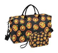 Borsone da viaggio con zucca malvagia gialla di Halloween durante la notte borsa da viaggio e bagaglio da palestra borsone sportivo con borsa da toilette per viaggio multifunzionale, zucca gialla di