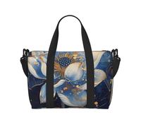 Borsone da viaggio da donna, borsa da viaggio con fiore di loto dorato blu, borsa da viaggio, borsa essenziale da viaggio, borsa sportiva da palestra per uomini e donne