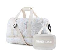 Borsone da viaggio da donna, borsa da weekend con scomparto per scarpe e tasca bagnata, borsa da viaggio per la notte, borsa da palestra con astuccio da toilette, Beige, Borsone da viaggio