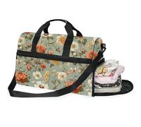 Borsone da viaggio da donna con fiori e garofani, borsa da viaggio da donna, con scomparto per scarpe, verde salvia, Fiori Garofano_2, 20.5×13.6×10 inches