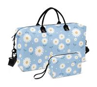 Borsone da viaggio da donna con fiori margherite blu borsone da palestra borsone da viaggio weekender borsa da viaggio per la notte con borsa da toilette per yoga grande capacità, Fiori Margherita