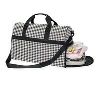 Borsone da viaggio da donna con motivo a quadri pied de poule con scomparto per scarpe, Fiori del pensiero Verde_2, 20.5×13.6×10 inches