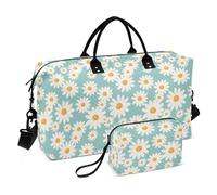 Borsone da viaggio da donna con motivo floreale margherita da palestra borsone da portare con sé borsa da toilette per trekking pieghevole, Motivo floreale con margherite, Set of 2