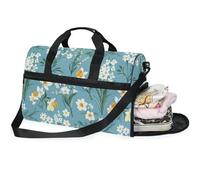 Borsone da viaggio da donna con motivo floreale selvaggio, borsone da viaggio con scomparto per scarpe, blu chiaro, Grazioso motivo floreale selvatico, 20.5×13.6×10 inches