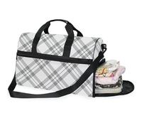 Borsone da viaggio da donna con motivo scozzese nero e bianco, con scomparto per scarpe, Fiori del pensiero Verde_2, 20.5×13.6×10 inches