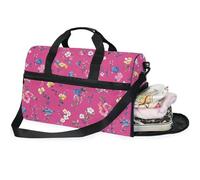Borsone da viaggio da donna con scomparto per scarpe, rosa acceso, Floreale selvaggio, 20.5×13.6×10 inches