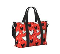 Borsone da viaggio da donna, con stampa a forma di cuore, colore bianco e nero, per oggetti personali, per la notte, per il fine settimana, sport, borsa da palestra per uomo e donna