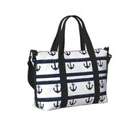 Borsone da viaggio da donna, con stampa di ancora, colore blu e bianco, articolo personale, per la notte, per il fine settimana, sport, borsa da palestra per uomo e donna