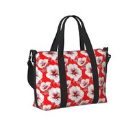 Borsone da viaggio da donna, con stampa floreale, colore rosso brillante, per uso personale, per la notte, lo sport, il fine settimana, borsa da palestra per uomo e donna