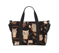 Borsone da viaggio da donna, grande borsa a tracolla per weekender, borsa da palestra sportiva da uomo, borsa tote da portare avanti, graziosa borsa da viaggio con gufi marroni in stile cartone