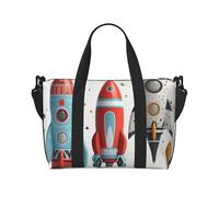 Borsone da viaggio da donna, grande borsa a tracolla per weekender, borsa da palestra sportiva da uomo, borsa tote da portare avanti, borsa da viaggio con razzi in stile cartone animato, borsa da