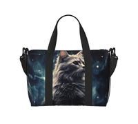 Borsone da viaggio da donna, grande borsa a tracolla per weekender, borsa da palestra sportiva per uomini, borse da portare avanti, un gatto in una nebulosa borsa da viaggio per oggetti essenziali da