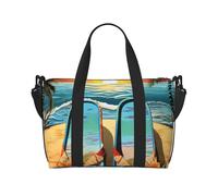 Borsone da viaggio da donna, grande borsa a tracolla per weekender, borsa da palestra sportiva per uomini, borse da portare avanti, infradito e scena tropicale spiaggia borsa bagagli per oggetti