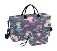Borsone da viaggio da palestra, borsa tote a tracolla per il fine settimana con tracolla regolabile per palestra pieghevole senza cuciture motivo infantile carino sirene perfetto, Multi, 1 size,
