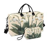 Borsone da viaggio da palestra, bucaneve con foglie verdi, borsa da viaggio con borsa da toilette per aereo, viaggi, palestra, yoga, Bucaneve con foglie verdi, Taglia unica, alla moda