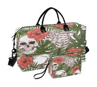 Borsone da viaggio da palestra, con teschio di zucchero, foglie di palma, floreale, per donne, uomini, weekender, Multi