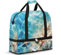 Borsone da viaggio da spiaggia con conchiglie, per donne e uomini, con stella marina, conchiglia, estate, pieghevole, per sport, palestra, fine settimana, pernottamento, borsa da cabina con scomparto
