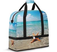 Borsone da viaggio da spiaggia con stella marina, per donne e uomini, estate oceano stella marina pieghevole borsa da palestra weekend pernottamento borsa da cabina con scomparto per scarpe
