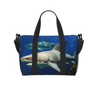 Borsone da viaggio da uomo, borsa da palestra con due squali bianchi, borsa da viaggio con tracolla, grande borsa da palestra per donne, borsa da notte per weekender, borsa pieghevole per aeroplano