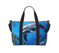 Borsone da viaggio da uomo, borsa da palestra, delfino nella barriera corallina, borsa da viaggio con tracolla, grande borsa da palestra per donne, borsa da viaggio per weekender, borsa pieghevole per