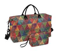Borsone da viaggio di grandi dimensioni, borsa a tracolla per weekender, per la notte, palestra, sport, con tracolla regolabile, pieghevole, Triangoli patchwork colorati Design unico