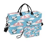 Borsone da viaggio di grandi dimensioni, borsa da allenamento sportiva, borsa da viaggio con tracolla regolabile, impermeabile, con panda felice e carino che vola in questo cielo, Multi, 1 size,