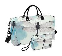 Borsone da viaggio di grandi dimensioni, borsa da viaggio a tracolla, borsa da notte con tracolla regolabile per viaggi d'affari, impermeabile, pittura a inchiostro cinese, arte libellula