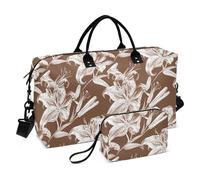 Borsone da viaggio di grandi dimensioni, borsa da viaggio per il fine settimana, borsa da palestra sportiva con borsa da toilette per palestra multifunzionale, fiori di giglio marrone cioccolato