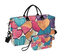 Borsone da viaggio, disegnato a mano, con cuori arcobaleno disegnati a mano, borsa da palestra con borsa portaoggetti, borsa per la notte, per uomini e donne, viaggi, sport, yoga, Multicolore, Taglia
