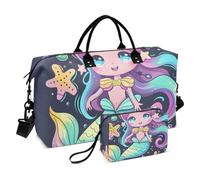 Borsone da viaggio, disegnato a mano, una graziosa borsa da palestra a forma di sirena, con borsa portaoggetti, borsa per la notte, per uomini e donne, viaggi, sport, yoga, Multicolore, Taglia unica