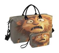 Borsone da viaggio durante la notte Borsa da viaggio con tracolla regolabile per viaggi di lavoro di grande capacità cartone animato divertente paura del leone