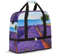Borsone da viaggio estivo con campo di lavanda per donne e uomini, borse per la notte per il fine settimana, pieghevole, separato da bagnato, 47 l, per sport, palestra, yoga, Colore, 47L, Organizer