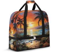 Borsone da viaggio estivo da spiaggia con palme per donne e uomini, tramonto tropicale, albero tropicale, borsa da palestra pieghevole, borsa da palestra per fine settimana e pernottamento, borsa da