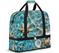 Borsone da viaggio estivo da spiaggia con stelle marine per donne e uomini, conchiglie, mare, oceano, pieghevole, borsa da palestra per fine settimana e pernottamento, borsa da cabina con scomparto