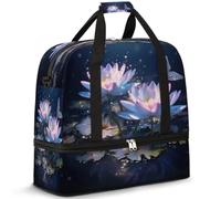 Borsone da viaggio Fantasy Waterlily per donne e uomini, con farfalla di loto, pieghevole, borsa da palestra per il fine settimana e la notte, borsa da cabina con scomparto per scarpe, Multicolore