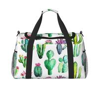 Borsone da viaggio floreale con cactus acquerello, fiore di cactus, palestra, pernottamento, weekender, per uomini e donne, leggero, bagaglio a mano per allenamento e vacanze