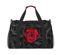 Borsone da viaggio floreale con rose rosse, romantico, per palestra, pernottamento, weekender, per uomini e donne, leggero, bagaglio a mano per allenamento e vacanze