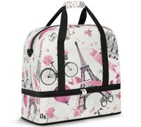 Borsone da viaggio Flower Paris per donne e uomini, Torre Eiffel di Parigi, borsa pieghevole per sport, palestra, weekend, pernottamento, borsa da cabina con scomparto per scarpe, Multicolore