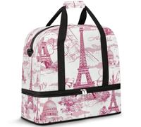 Borsone da viaggio Flower Paris per donne e uomini, Torre Eiffel di Parigi, farfalla, borsa da palestra pieghevole, borsa da palestra per fine settimana e pernottamento, borsa da cabina con scomparto