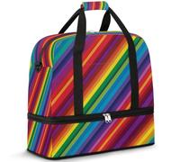 Borsone da viaggio geometrico arcobaleno per donne e uomini borse da notte per il fine settimana pieghevole bagnato separato 47 L Tote Bag per sport palestra yoga, Colore, 47 L, Organizer per borse