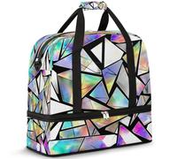 Borsone da viaggio geometrico astratto per donne e uomini, motivo geometrico a triangolo arcobaleno, pieghevole, borsa da palestra per lo sport e il fine settimana, borsa da cabina con scomparto per