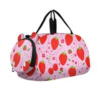 Borsone da viaggio giallo floreale con girasole autunnale per ragazze Tote Weekender Pernottamento Danza Duffle Bag Carry on Duffel Bag Ragazzi, Fragole Rosse Ciliegie Foglie Rosa, classico