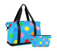 Borsone da viaggio grande blu a pois colorati con cartoni animati borsa da viaggio per weekender borsa da notte con borsa da toilette per viaggio impermeabile, Blu puntino colorato del fumetto, 1 size
