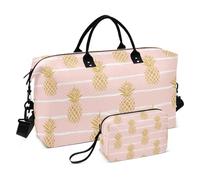 Borsone da viaggio grande, con ananas dorato, a righe, rosa, borsa da viaggio per donne e uomini, borsa da viaggio con custodia trolley, essenziale da viaggio in aereo per volare, #01, Taglia unica,