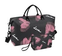 Borsone da viaggio grande con cuore color pesca nero e amore, borsa da viaggio per fine settimana, borsa da palestra con tracolla regolabile per escursioni impermeabile