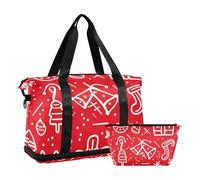 Borsone da viaggio grande con decorazione natalizia con fiocco di neve e campanella rossa, borsa da allenamento sportiva con cinghia regolabile per aereo, impermeabile, Decorazione natalizia fiocco di